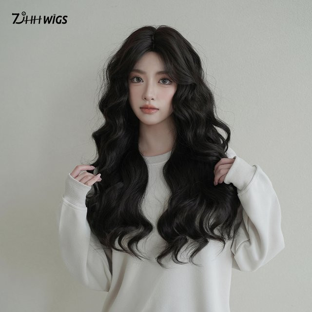 7JHH WIGS Perücke, lange lockige Wellen, schwarzbraun, Damen - Bild 1