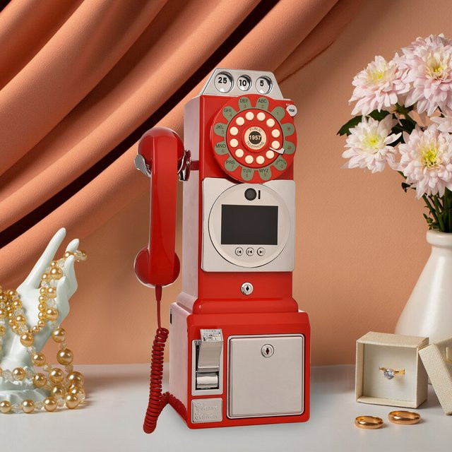 FEIYAQI Audio-Video-Gästebuch in Retro-Telefonzellen-Design mit 32 GB Speicher, Farbe: Rot - Bild 1