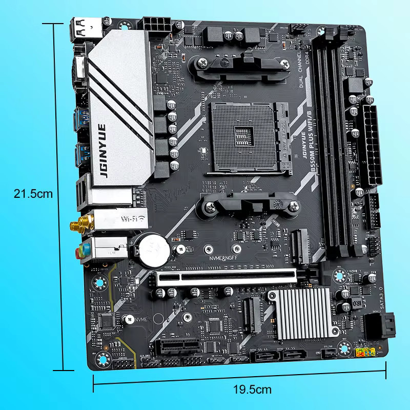 JGINGYUE B550M PLUS Micro-ATX Motherboard für AMD AM4 Prozessoren, DDR4 Dual Channel, M.2 NVMe und WiFi 6E, Schwarz - Bild 4