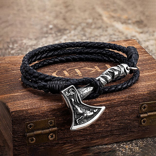 NORTHMAN Armband, Edelstahl, Leder, Silber, Unisex - Bild 1