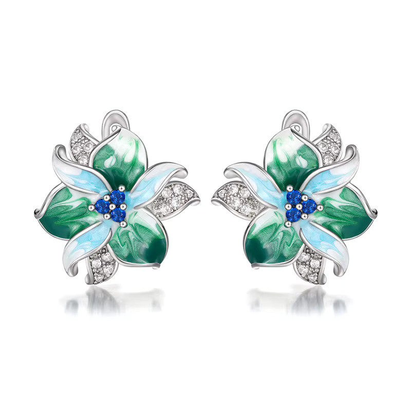 Huitan Ohrringe, Grün Blaue Blumen, Zirkonia, Damen - Bild 5