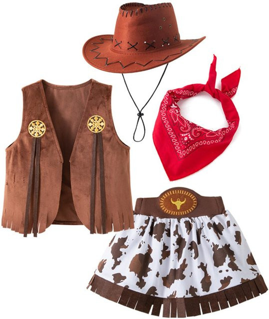 Cornbread Cowgirl Rollenspiel Outfit, Western-Themenkostüm, 4-teiliges Set, rot, ab 3 Jahren - Bild 1