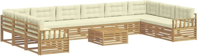 vidaXL Sofagarnitur aus Massivholz Akazie in Creme-weiß und Beige mit Latten-Design und Armlehnen - Bild 1