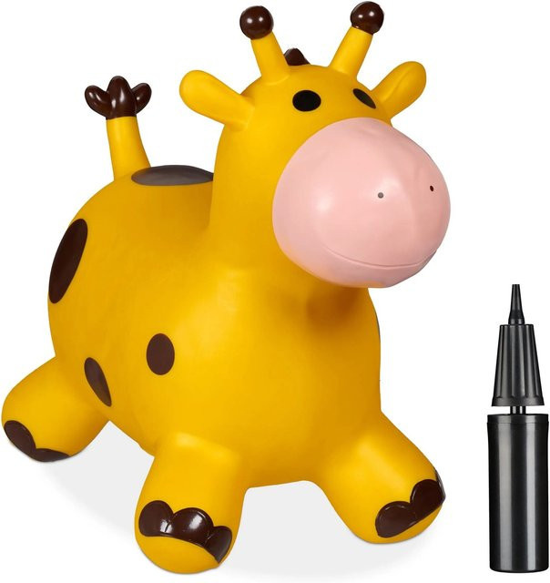 Relaxdays Hüpftier Giraffe aufblasbar Gelb Braun PVC ab 3 Jahren - Bild 1