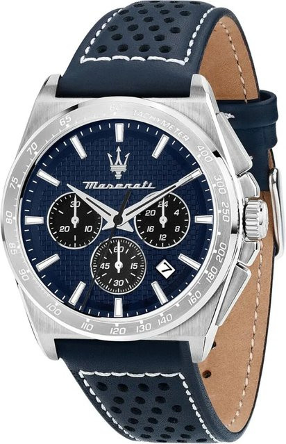 Maserati Chronograph, Quarz, Edelstahl, Leder, Blau, 43 mm, Herren - Bild 1