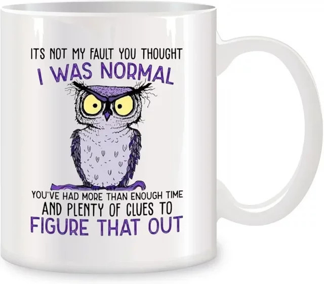 XiJing Keramiktasse It's Not My Fault You Thought I Was Normal Owl in Weiß, Höhe: 27,9 cm - Bild 1