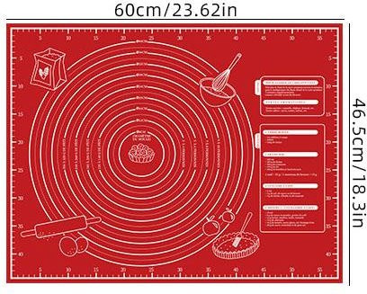 Antihaftbeschichtete Silikon-Backmatte von Aloisia zum Backen, Ausrollen und Kneten von Teig mit Skala, Farbe: Rot, B/H: 60 x 45 cm - Bild 1