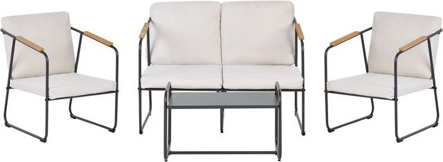 Beliani Lounge Set VEZZANA in Hellbeige mit Outdoor-Sofa, Sesseln und Couchtisch aus pulverbeschichtetem Stahl und UV-beständigem Polyester - Bild 1