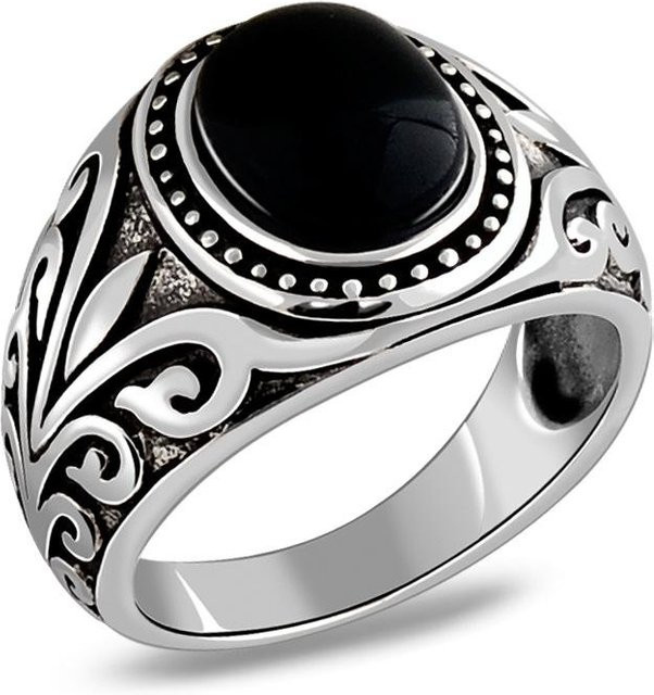 Ring 925 Silber, Schwarzer Achat, Granat, Herren - Bild 1