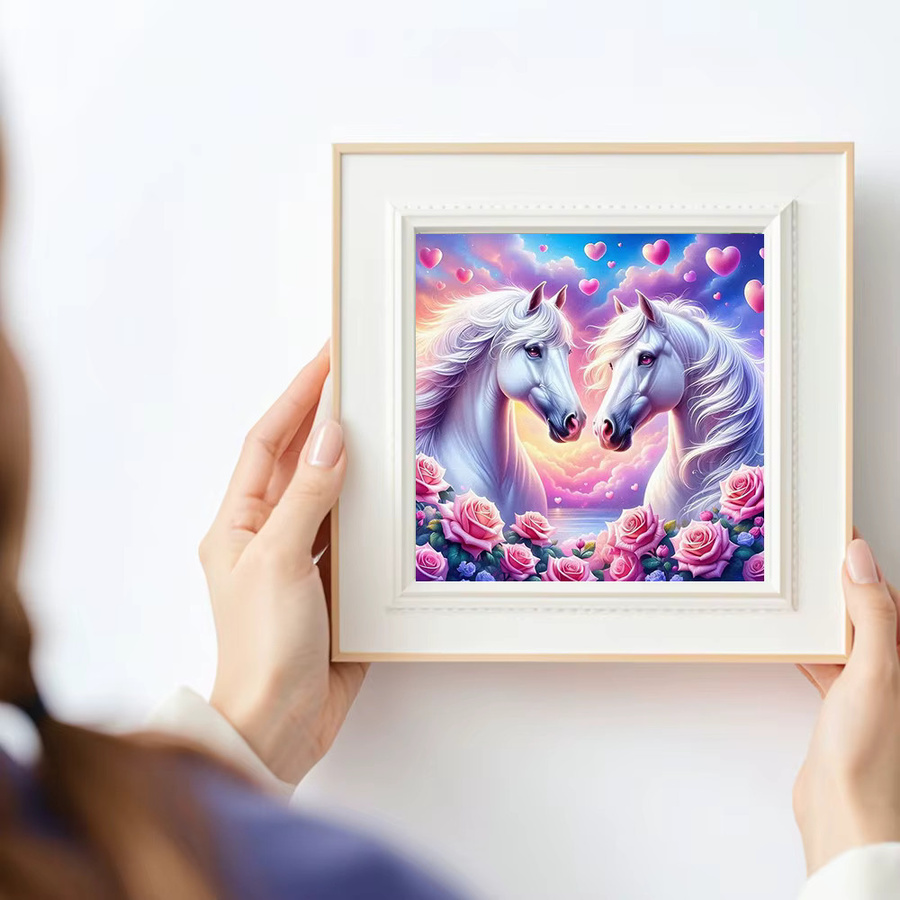 Huacan Diamantgemälde Pferd und Rose als rundes Mosaik-Bild in Multicolour, B/B/B: 20 x 20 x 20 cm - Bild 3
