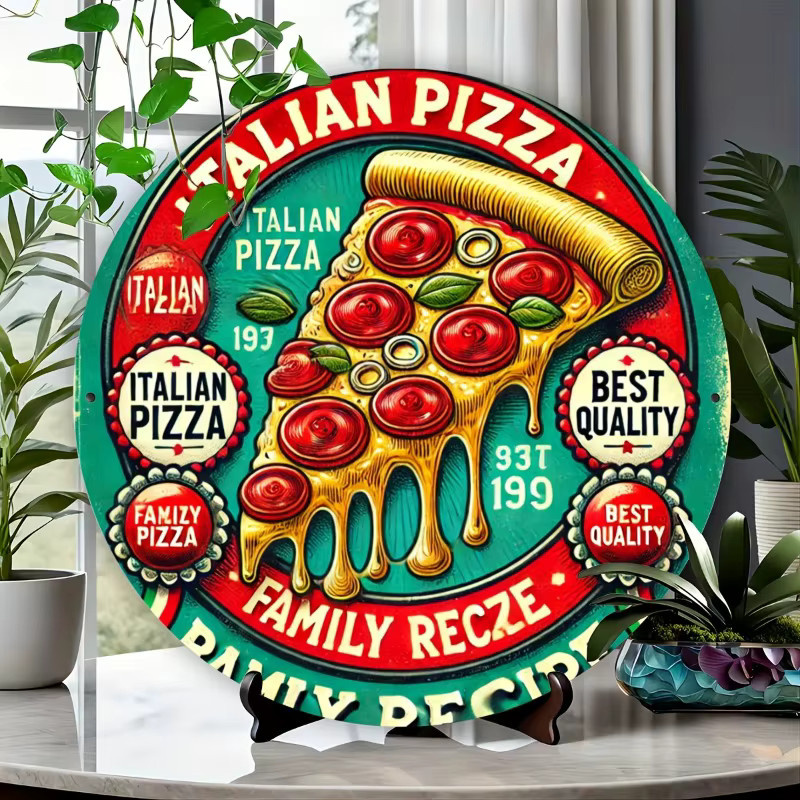 Rundes Metallschild Potdemiel mit Pizza-Motiv im Vintage-Stil, Mehrfarbig, Durchmesser: 20,32 cm - Bild 2
