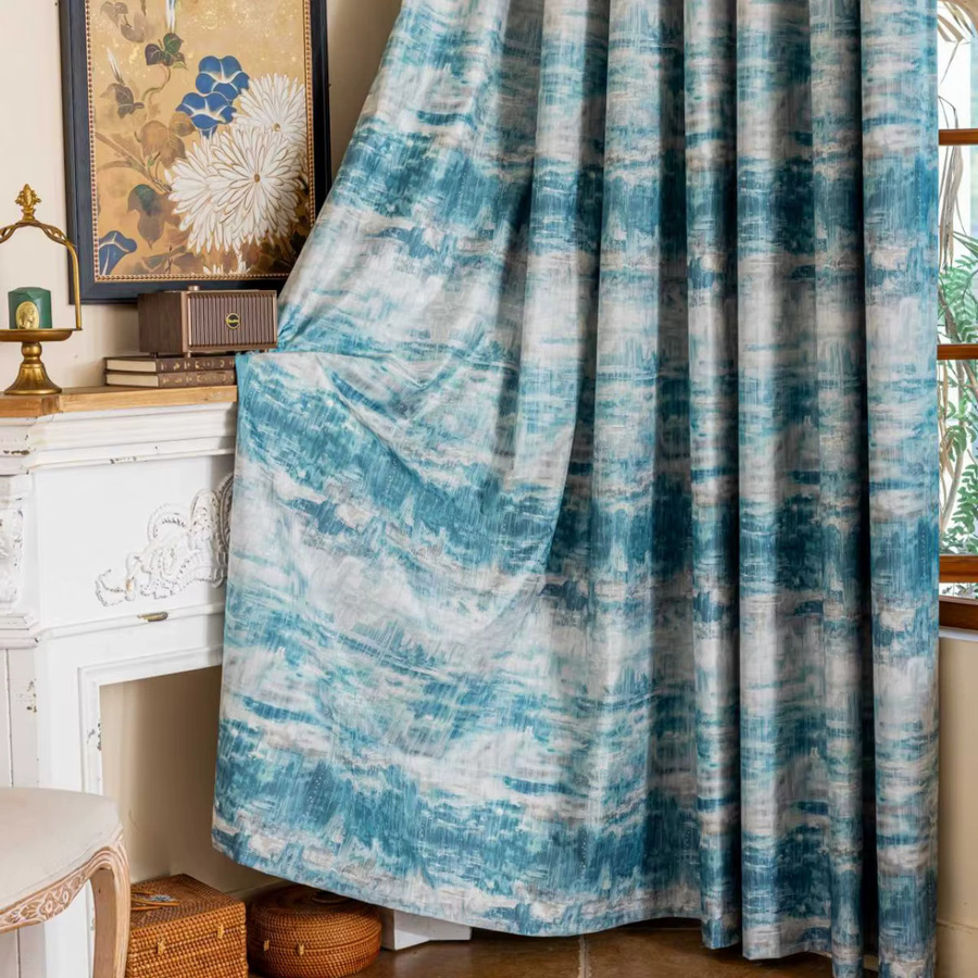 CENTURyMiG Verdunkelungsvorhänge im französischen Vintage-Stil mit Grafikdruck, Blau, Breite: 132 cm, Höhe: 200 cm - Bild 4
