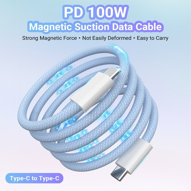 Gopala USB C zu USB C Kabel mit 100 W PD 3.1 Schnellladefunktion, magnetisch, blau, geflochtenes Nylon - Bild 1