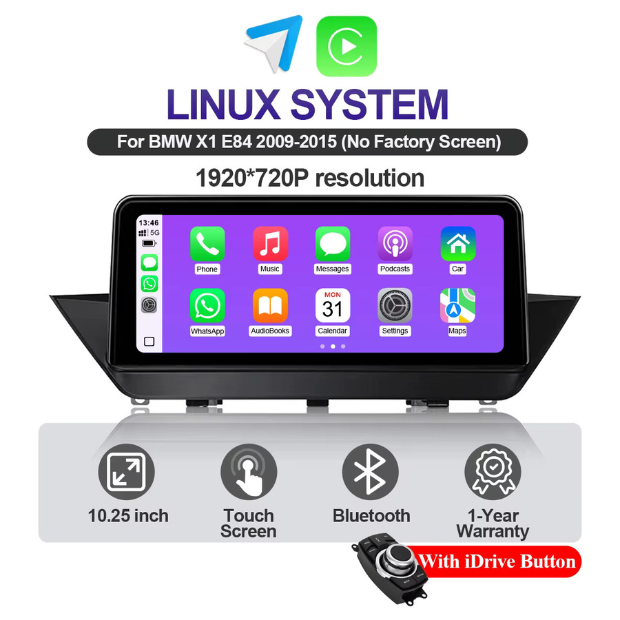 HIOUME Multimedia-Radio für BMW X1 E84 (2009-2015) mit 10,25 Zoll Touchscreen, Wireless CarPlay, Airplay, Android Auto und Bluetooth, Schwarz - Bild 2