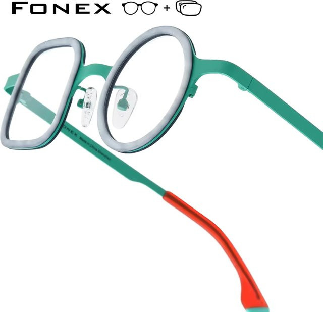 FONEX Korrektionsbrille, Rund, Vollrand, Acetat, Titan, Unisex, Grün - Bild 1