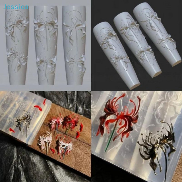 Jessica Nagelkunst Silikonform, 3D Rote Spinnenlilie, Geprägtes Blumendesign - Bild 1