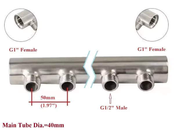 Premintehdw Rohrverteiler aus 304 Edelstahl in Chrom-Optik für Fußbodenheizungssysteme und Sanitärarmaturen mit 1/2 Zoll Anschlüssen - Bild 2