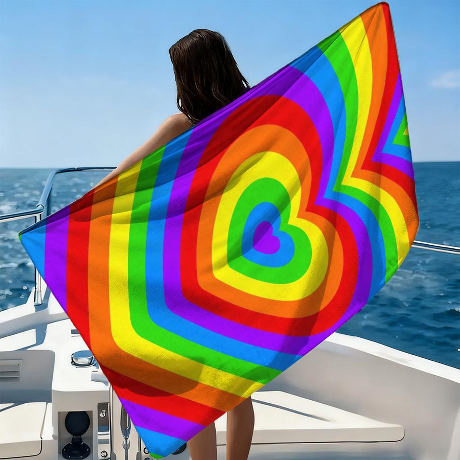 Sandfreies und schnelltrocknendes Strandtuch mit Regenbogen-Herz-Design von JMG Household Supplies, Mehrfarbig, B: 60 cm, H: 40 cm - Bild 2