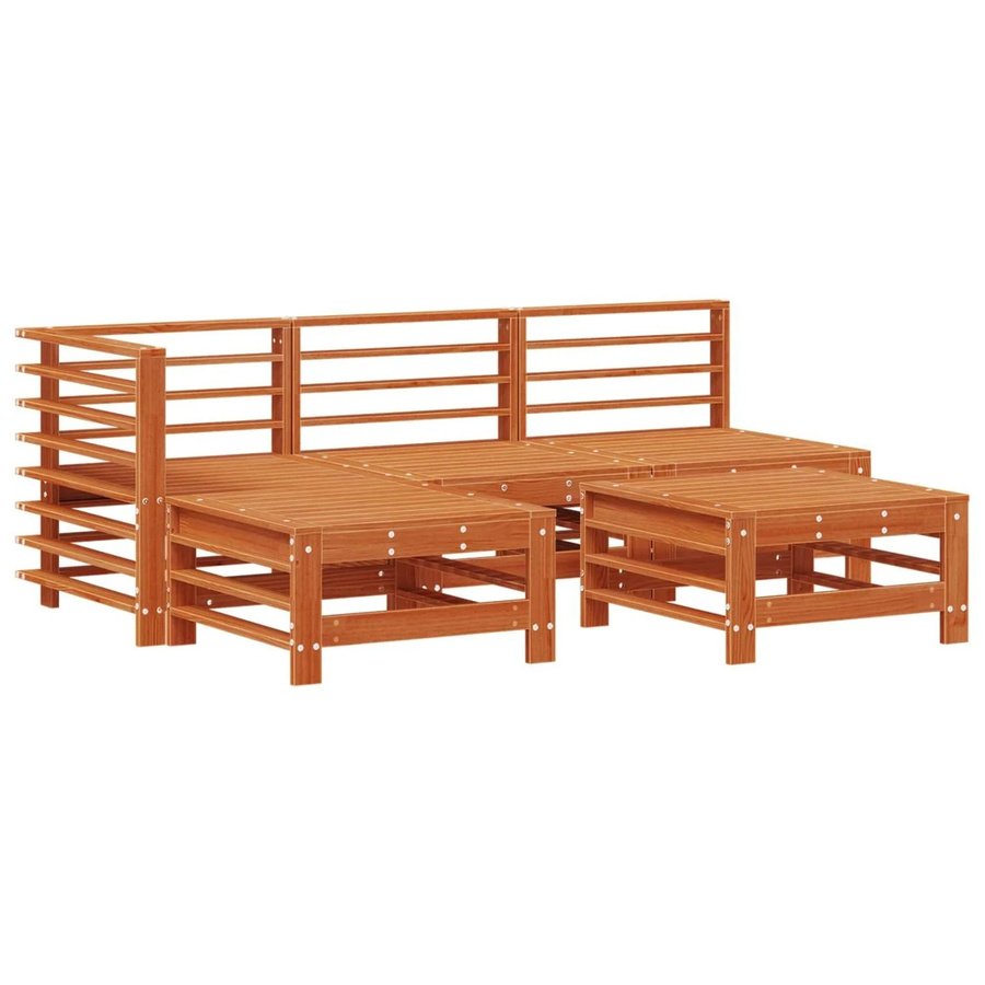 vidaXL Garten-Lounge-Set aus massivem Kiefernholz in Braun, 5-teiliges modernes Outdoor-Möbelset mit wetterfesten Kissen - Bild 2