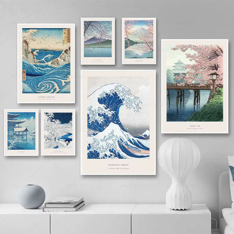 Potdemiel Leinwandbild Hokusai Ohara Koson Japan Stil Welle Wandkunst im skandinavischen Design, mehrfarbig, Hochformat - Bild 2