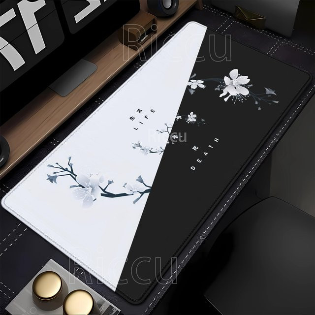 Riccu Life and Death Mauspad XXL in Schwarz-Weiß mit HD-Druck und Overlock-Rand - Bild 1