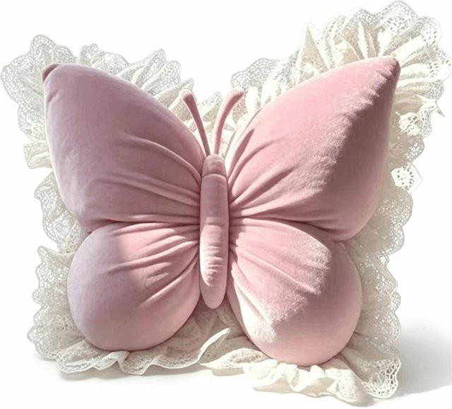 Yiran toy Samt-Schmetterlings-Plüschkissen mit Spitze und Schleife aus Polyester - Bild 1