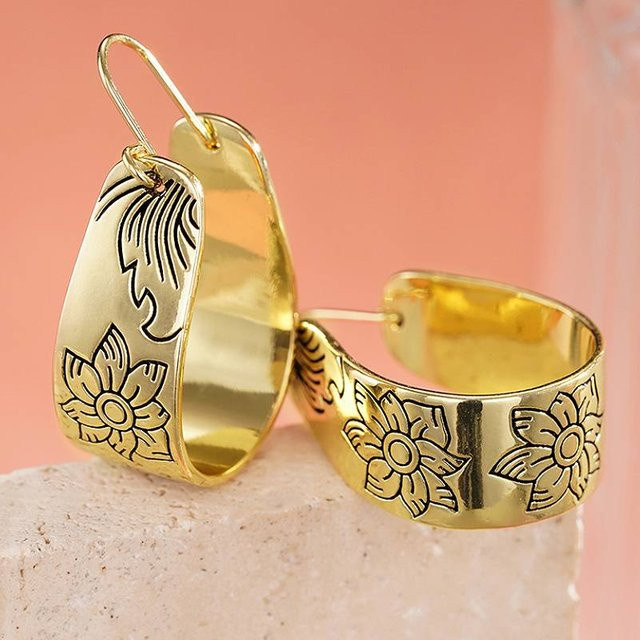 Huitan Creolen, Blumen-Design, goldfarben, Damen - Bild 1