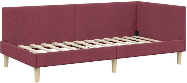 vidaXL Eckbettgestell mit Kopfteil in Weinrot aus Stoff und Holz, B/T: 100 x 200 cm - Bild 1