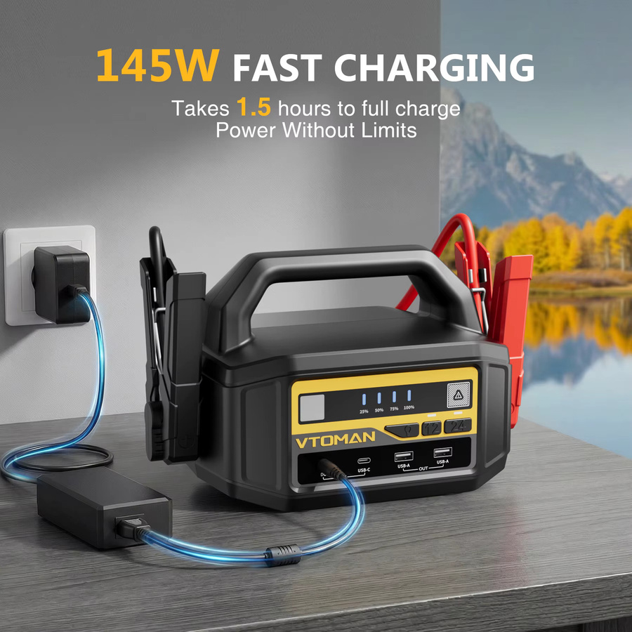 VTOMAN Starthilfegerät 12V/24V in Schwarz, Tragbarer Autobatterie-Booster und Leistungsstarker Notfallstarter für Auto, LKW, SUV und Van - Bild 2