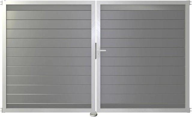 GroJa Steckzaun Tor Lumino DIN Rechts EV1 Doppel-Tor aus Aluminium und BPC in Silbergrau - Bild 1