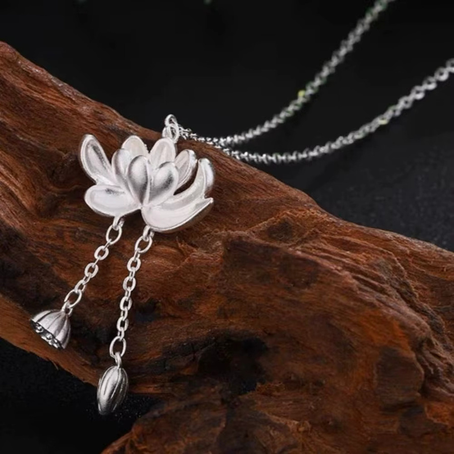 SUMENG Halskette Lotus-Quasten, Silber, Damen - Bild 3