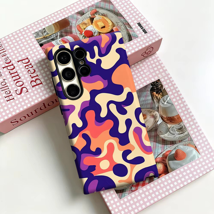 Stoßfeste Doppelschicht Handyhülle mit abstraktem Design in Lila und Orange für Samsung Galaxy S25 Ultra, S24, S23 Ultra und S23 Plus - Bild 3