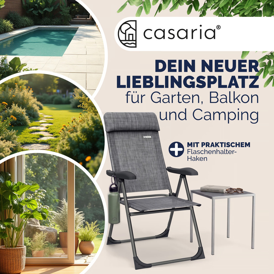 CASARIA 4er-Set Gartenstühle klappbar aus Alu in Grau meliert mit verstellbarer Rückenlehne und Armlehnen - Bild 2
