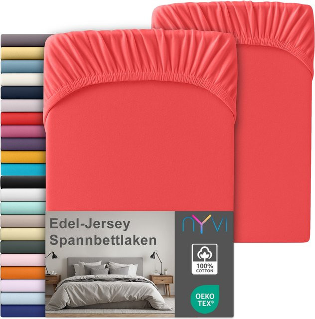 NYVI Edel Jersey Spannbettlaken Deluxe 2er Set aus 100% supergekämmter Baumwolle, Rot, B/T: 140-160 x 200 cm, Steghöhe bis 25 cm - Bild 1