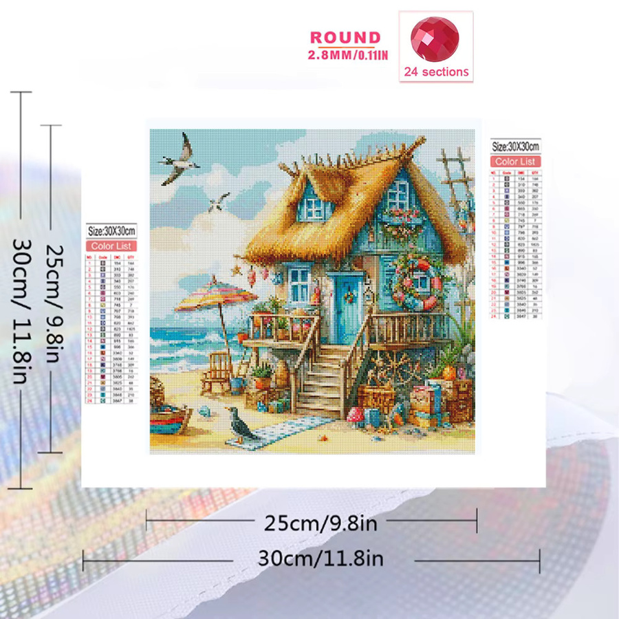 Momoart 5D DIY Diamant-Mosaik Landschafts-Strass-Bild Strandhaus mit Tauben, Multicolor, B/H: 20 x 20 cm - Bild 2