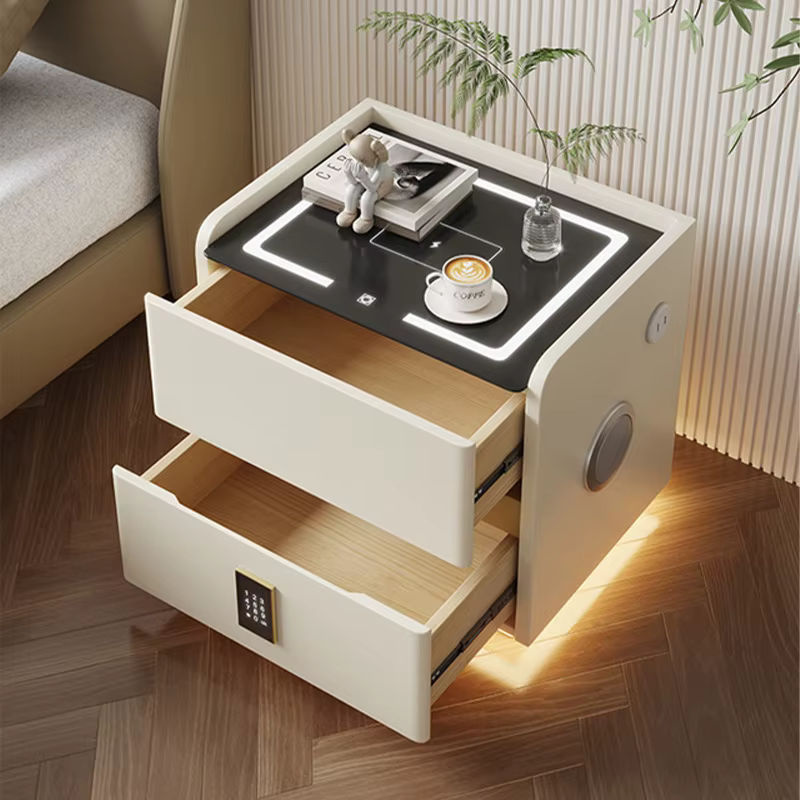 Moderner intelligenter Nachttisch aus massivem Holz mit kabelloser Aufladung, 2 Schubladen und Schloss für dein Schlafzimmer - Bild 2