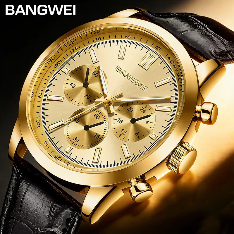 BANGWEI Armbanduhr Edelstahl, Quarz, Wochentag, Datum, Herren - Bild 2