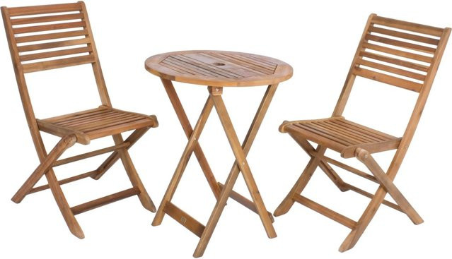 DELUKE Balkonmöbel-Set AMELIA aus Akazie in Braun mit Teak-Optik, bestehend aus einem runden Tisch und 3 Stühlen für Garten und Außenbereich - Bild 1