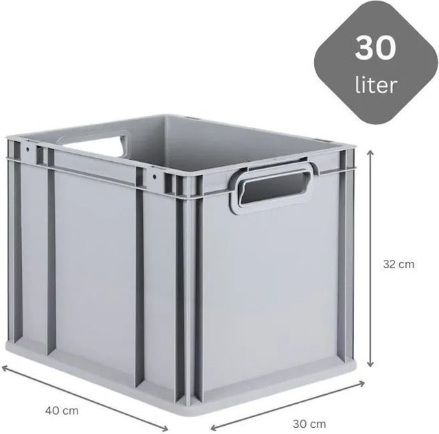 PROREGAL SuperSparSet 5x Eurobox NextGen Grip mit Scharnierdeckel und blauen Schiebeschnappverschlüssen, Grau, H x B x T: 32 x 30 x 40 cm - Bild 1