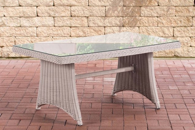 TPFGarden Gartentisch Sibell aus Polyrattan in Perlweiß mit Glasplatte - Bild 1