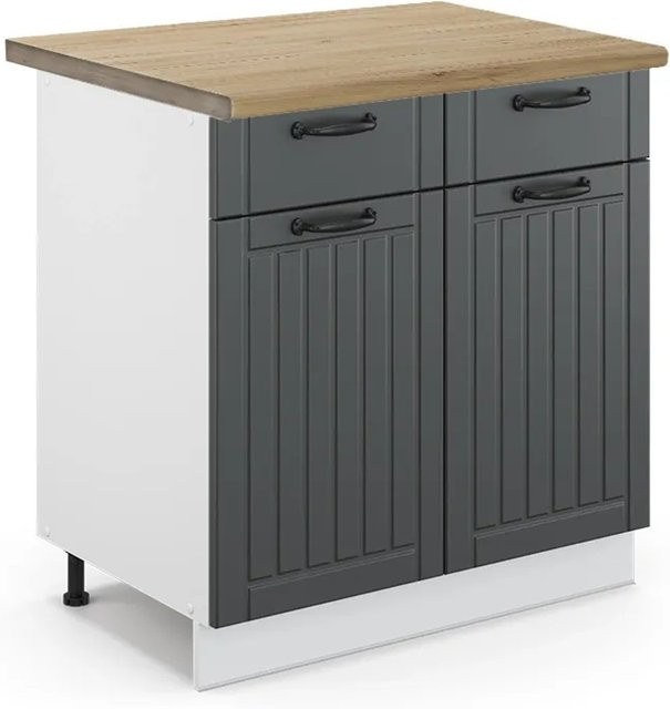 Vicco Küchenunterschrank Fame-Line in Anthrazit und Weiß mit Eichenoptik im Landhausstil, B: 80 cm, T: 60 cm, H: 82 cm - Bild 1