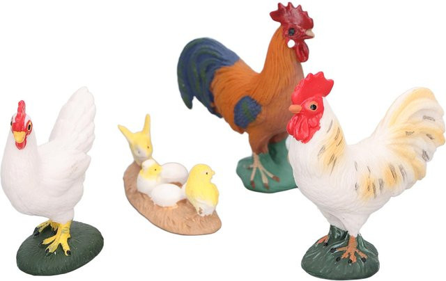 Igeteck Set mit 4 simulierten Bauernhof-Figuren aus Kunststoff, Hahn, Henne und Küken in Weiß und Multicolour zur Tischdekoration - Bild 1