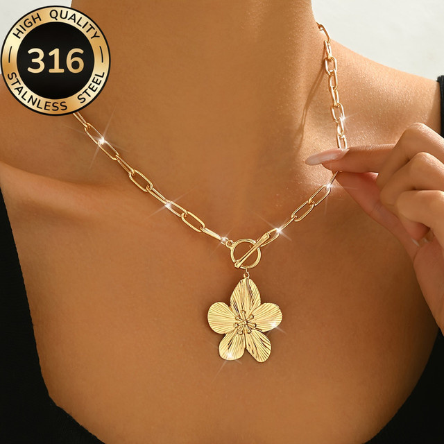 LUXUKISSKIDS Halskette mit Glyzinienblüten-Anhänger, Edelstahl, Gold, Damen - Bild 1