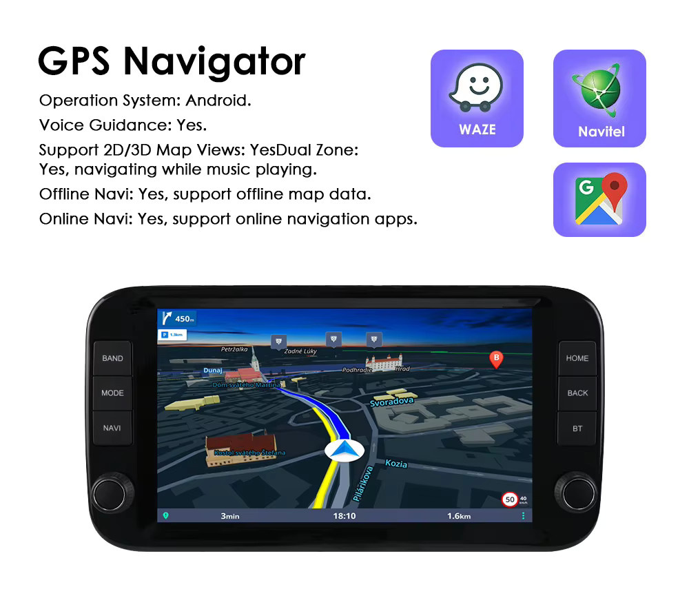 OSSURET 9-Zoll Carplay und Android Auto Autoradio für Fiat Panda 2013 - 2020 mit GPS und QLED-Bildschirm in Schwarz - Bild 3