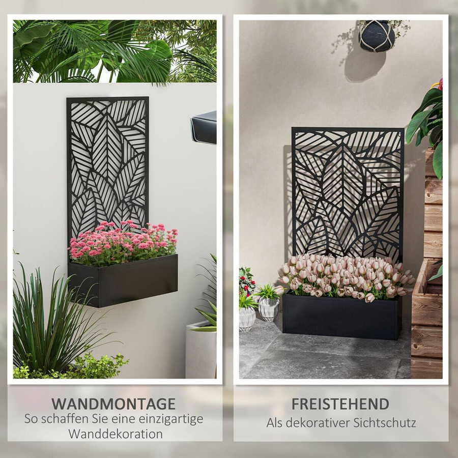 Outsunny Hochbeet Pflanzkasten aus Metall in Schwarz mit Blattmuster, B/T/H: 61 x 23 x 113 cm - Bild 5
