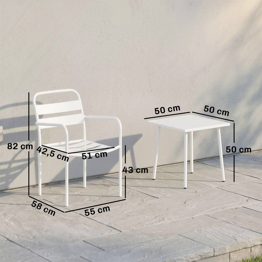 Outsunny 3-teiliges Bistroset aus Metall mit Glastisch und 2 Gartenstühlen in Weiß, B/H/T: 58 x 82 x 55 cm - Bild 3