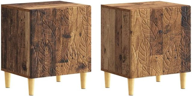 vidaXL Nachttisch Set aus Altholz und Eukalyptus in Braun, 2 Stück, B/T/H: 43 x 34,5 x 50 cm - Bild 1