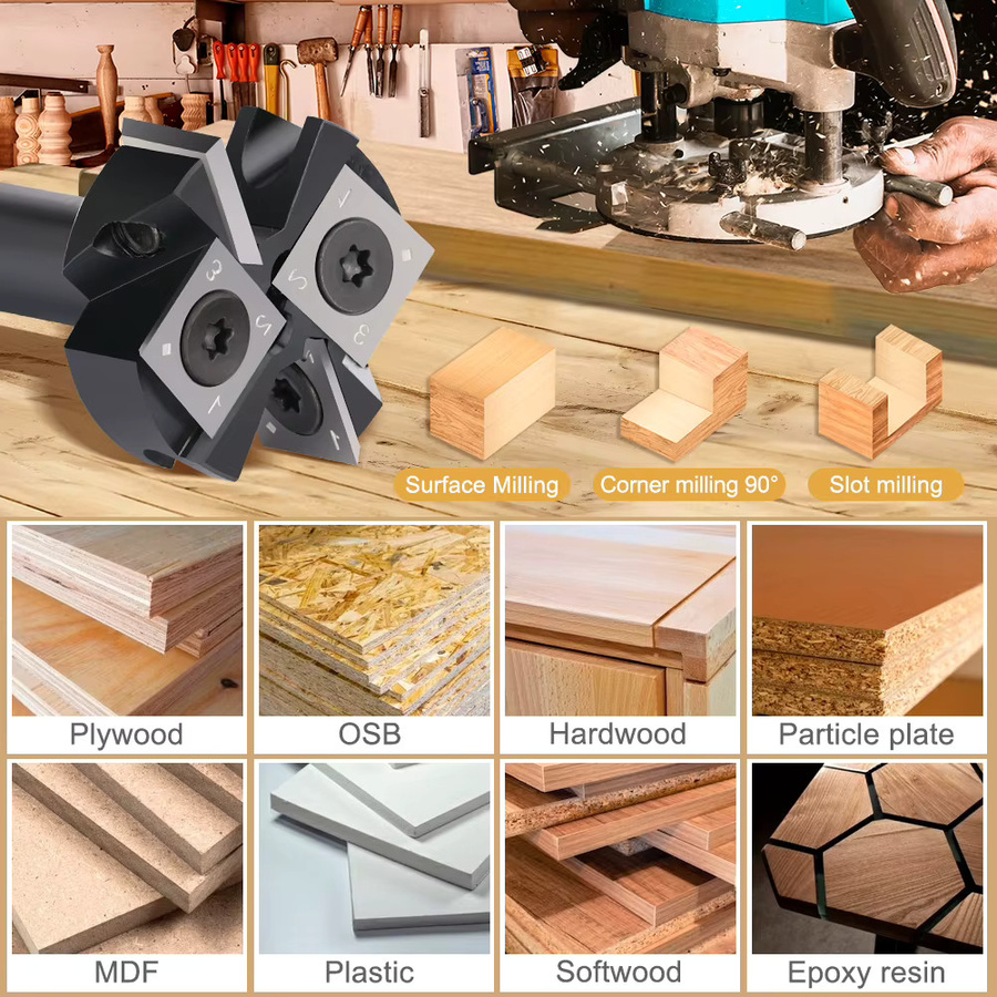 CMCP CNC Spoilboard Surfacing Router Bit mit 1/2 Zoll Schaft, 4 Flöten Hartmetallplatte zum Abflachen und Hobeln von Holz - Bild 4