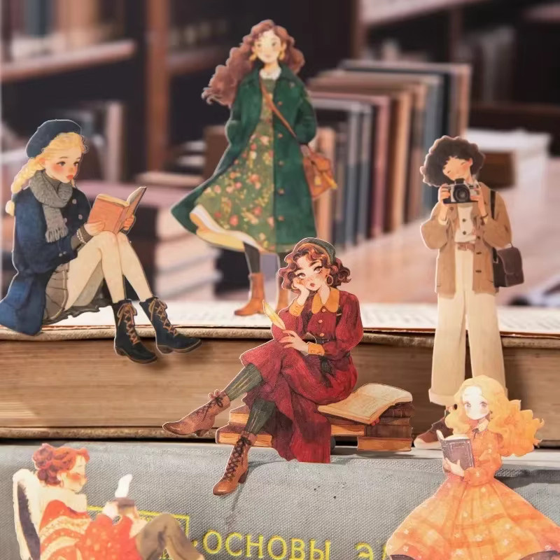 15 Stück Aesthetic Reading Girl Aufkleber im Vintage-Stil für dein Journal und Bibliotheks-Dekor, Multicolour - Bild 1