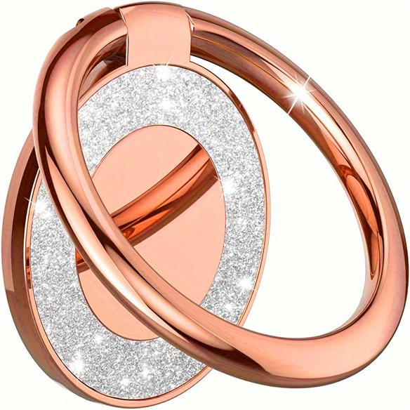 Modischer Bling-Fingerring-Handyhalter mit Rückseiten-Aufkleber als tragbarer Ringständer für Xiaomi und iPhone in Schwarz und Gold - Bild 1